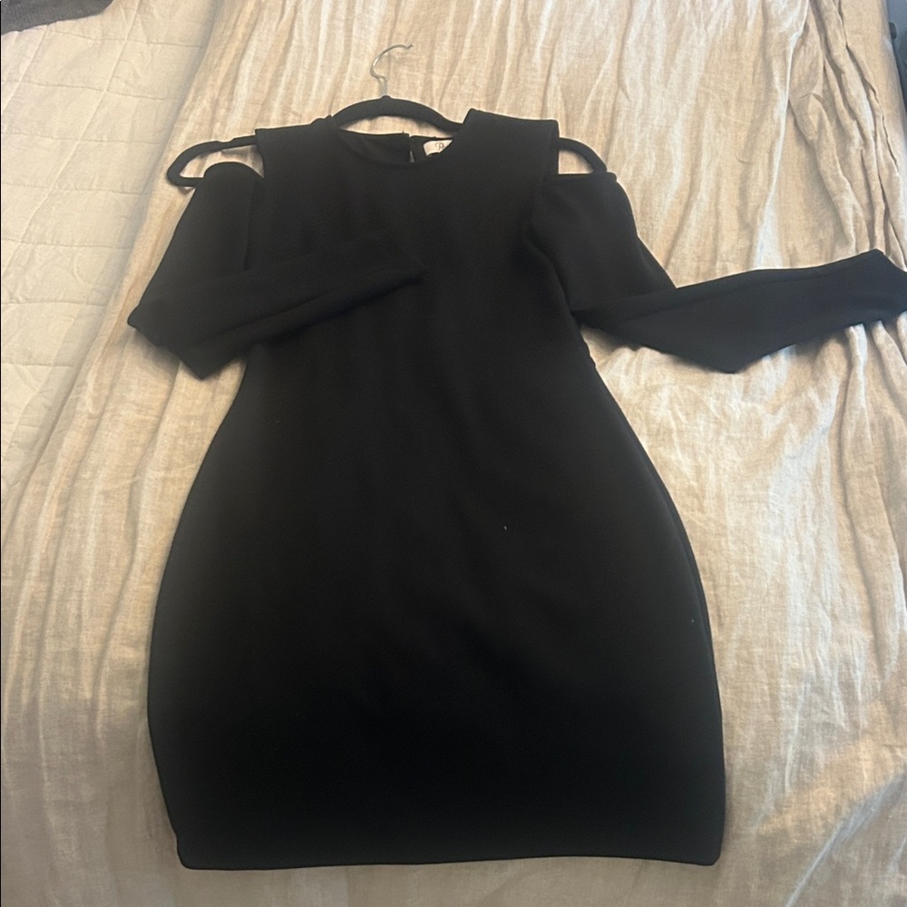 Parker Chic Black Cold Shoulder Long Sleeve Dress